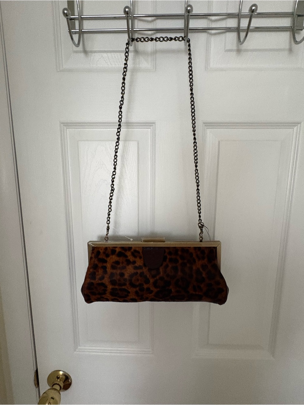 Patricia Nash Leopard-Print Clutch with removable chain strap. Leopard/Calf